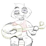 animal_crossing anthro ari_q canid canine choker clothing colored_sketch crop_top guitar hi_res jewelry k.k._slider male mammal musical_instrument necklace nintendo offscreen_character plucked_string_instrument procreate shirt sketch smile smiling_at_viewer smirk smirking_at_viewer solo solo_focus string_instrument topwear unfinished