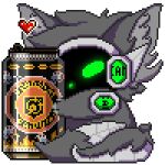 activision animated anthro beverage beverage_can biped c.a.m. call_of_duty call_of_duty:_black_ops_cold_war canid canine canis cod_zombies container cybernetics deadshot_daiquiri digital_drawing_(artwork) digital_media_(artwork) digitigrade embrace fluffy fur glowing glowing_body glowing_eyes green_body green_eyes green_glow grey_body grey_fur grey_hair grey_tail hair heart_reaction heart_symbol holding_object hug hugging_object jackal likara love low_res machine male mammal military no_sound perk_a_cola pixel_(artwork) pixel_animation protogen protogen_armor protogen_face protogen_visor protogenized robotic screen screen_face solo tail yuri_chacal