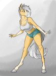  akweer anthro anthrofied better_version_at_source biped bottomwear breasts clothed clothing crop_top equid equine female hi_res hooves horse mammal posed shirt shorts simple_background solo standing topwear 