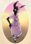  abstract_background anthro beastars black_body black_fur clothed clothing domestic_rabbit female fur hand_on_hip harlequin_rabbit hi_res lagomorph leporid loosarter mammal mizuchi_(beastars) multicolored_body multicolored_fur oryctolagus rabbit school_uniform sneer solo two_tone_body two_tone_fur uniform white_body white_fur wide_eyed 