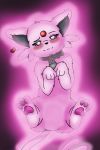  &lt;3 2:3 abstract_background beans blush collar darknetic digital_media_(artwork) eeveelution espeon female feral fog fur gem hi_res looking_at_viewer lying nintendo on_back pearl_(gem) pink_body pink_fur pok&eacute;mon pok&eacute;mon_(species) simple_background solo spread_legs spreading video_games white_eyes 