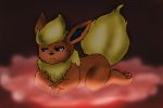  3:2 beans blue_eyes darknetic digital_media_(artwork) eeveelution feral flareon fluffy fluffy_tail fog fur glowing glowing_eyes hi_res lying male nintendo orange_body orange_fur pok&eacute;mon pok&eacute;mon_(species) simple_background solo video_games yellow_body yellow_fur 