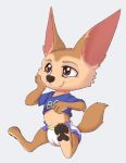  absurd_res anthro big_ears canid canine clothed clothing clothing_lift diaper disney fennec finnick fox hi_res kuuneho male mammal navel pawpads paws shirt shirt_lift sitting smile solo teeth topwear zootopia 