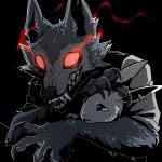  2020 4_fingers anthro arm_tuft beastars black_background black_nose bodily_fluids canid canine canis cheek_tuft claws clothed clothing crying digital_media_(artwork) duo elbow_tufts facial_tuft female fingers fur glowing glowing_eyes grey_body grey_fur hand_on_head haru_(beastars) head_on_arm hi_res lagomorph legoshi_(beastars) leporid looking_at_another male mammal rabbit simple_background smile tears teeth tongue tongue_out tuft white_body white_fur wingedwolf94 wolf 