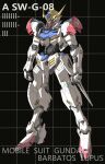  arms_at_sides character_name ctpt9r full_body green_eyes gundam gundam_barbatos_lupus gundam_tekketsu_no_orphans highres insignia legs_apart mecha mecha_focus mobile_suit no_humans piston robot science_fiction solo standing v-fin 