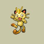  black_eyes cat cat_focus commentary_request creature fangs full_body gen_1_pokemon jon_(zyagapi) jumping looking_at_viewer lowres meowth no_humans pixel_art pokemon pokemon_(creature) solo sprite 