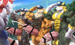 2021 abs absurd_res anthro arcanine back_muscles balls biceps big_balls big_muscles big_penis blush bodily_fluids boltund censor_bar censored cum cum_on_penis cum_on_self cumshot detailed_background ejaculation erection excessive_cum excessive_genital_fluids fence generation_1_pokemon generation_2_pokemon generation_8_pokemon genital_fluids genitals gesture group half-erect hi_res houndoom huge_balls huge_muscles huge_penis hyper hyper_balls hyper_genitalia hyper_muscles hyper_penis kuroma legendary_pokemon male muscular muscular_arms muscular_butt muscular_legs muscular_male muscular_thighs nintendo nipples outdoor_nudity pecs penis plant pokemon pokemon_(species) police_hat salute source_request tree trio vein veiny_penis zamazenta