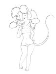  an_american_tail anthro barefoot clothed clothing don_bluth dsketch3r_(artist) female finger_in_own_mouth hair hand_behind_back hi_res lowered_panties mammal monochrome mouse murid murine one_eye_closed ponytail rodent smile solo tanya_mousekewitz teasing topless wink 