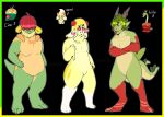 alcremie appletun blonde_hair claws covered_eyes forked_tongue generation_8_pokemon generation_9_pokemon green_body green_hair group hair horn humanoid humanoid_pointy_ears hydrapple intersex lemon_swirl male maleherm model_sheet nintendo paws pokemon pokemon_(species) pokemon_humanoid puppetmaster13uwu red_arms red_eyes red_hair red_legs short_hair tail toe_claws tongue trio white_legs yellow_body yellow_eyes yellow_underbelly