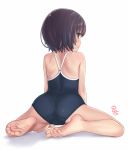  1girl aoi_kumiko ass back bare_shoulders black_hair blush brown_eyes highres looking_at_viewer one-piece_swimsuit original parted_lips school_swimsuit short_hair sitting swimsuit wariza 