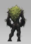  1boy absurdres bara black_skin bog_(poweredbygif) bone colored_skin facing_away from_behind full_body highres male_focus monster_boy muscular muscular_male original plant_on_head poweredbygif shiny_skin shoulder_spikes skull_head slime_boy solo sparkle spikes standing 