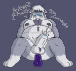 anthro bodily_fluids cum dildo dragon ejaculation foreskin genital_fluids genitals hornypurpproto hudson_(huddsies) male mythological_creature mythological_scalie mythology nipple_piercing nipples penis piercing riding scalie sex_toy slightly_chubby slime solo