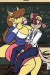 anthro big_breasts blush breasts chalkboard cleavage clothed clothing digital_media_(artwork) dragon duo female fur hi_res imminent_kiss lips lipstick makeup male male/female mammal murid murine mythological_creature mythological_scalie mythology rat rebecca_(jamearts) reptile rodent scalie size_difference smile student tail teacher teacher_and_student tek_(tekandprieda) tekandprieda_(artist) the_rune_tapper thick_thighs