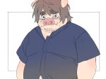 2024 anthro bodily_fluids clothing crying domestic_pig hi_res inunoshippo kemono male mammal overweight overweight_male sad shirt simple_background solo suid suina sus_(pig) tears topwear