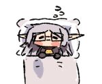  1girl bed black-framed_eyewear blush_stickers chibi cosplay elf frieren gordon_freeman gordon_freeman_(cosplay) half-life_(series) half-life_1 hev_suit long_hair pillow pointy_ears rectangular_eyewear sleeping solo sousou_no_frieren under_covers wersman white_hair 