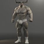 2_horns abs absurd_res anthro biceps bulge clothing dragon_age eye_patch eyewear footwear hi_res horn humanoid iron_bull male muscular muscular_humanoid muscular_male nipples pecs qunari scar socks solo underwear voluox