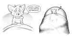 anthro belt_collar big_penis catsudon clothed clothing duo english_text extreme_size_difference foreskin genitals huge_penis hyper hyper_genitalia hyper_penis male male/male monochrome penis size_difference sleeping speech_bubble text