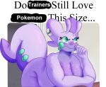 2024 5_fingers accessory antennae_(anatomy) anthro bent_over big_breasts big_tail breasts countershading digital_media_(artwork) digital_painting_(artwork) do_men_still_love_women_this_size english_text eyelashes female fingers freckled_breasts freckles generation_6_pokemon goodra green_eyes green_sclera hair_accessory hi_res huge_breasts human laona_(petrovolt) mammal meme nintendo nude petrovolt pokemon pokemon_(species) purple_body redraw slightly_chubby slightly_chubby_anthro slightly_chubby_female solo tail text thinking