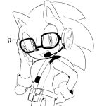  2018 alternate_costume anthro belt black_and_white clothing clothing_swap earpiece eulipotyphlan eyewear glasses gloves grin hand_on_hip handwear hedgehog male mammal monochrome musical_note nbnb_bu smile solo sonic_forces sonic_the_hedgehog sonic_the_hedgehog_(series) 