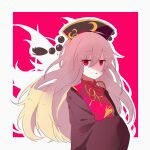  1girl blonde_hair chinese_clothes crescent crescent_print highres junko_(touhou) open_mouth phoenix_crown phoenix_print red_eyes red_tabard solo tabard touhou upper_body wide_sleeves zhixie_jiaobu 