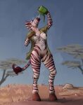anthro breasts canteen crotch_tuft equid equine female genitals hattonslayden hi_res hooves mammal navel nipples pussy solo tuft water zebra