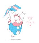 absurd_res anthro bear bottomwear breasts cleavage clothed clothing denim denim_bottomwear denim_clothing english_text female fur hair heart_symbol hi_res jeans lgbt_pride long_hair mammal noelle_(twistcmyk) open_mouth pants pink_hair polar_bear pride_color_flag pride_colors shirt simple_background slightly_chubby slightly_chubby_anthro slightly_chubby_female tank_top text topwear trans_day_of_visibility transgender_pride_colors twistcmyk ursine white_background white_body white_fur wide_eyed