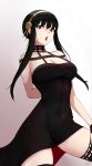  1girl absurdres arms_behind_back black_dress black_hair breasts dress highres large_breasts looking_at_viewer red_eyes spy_x_family tattorin thighs yor_briar 