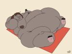 2018 3_toes 4:3 4_fingers anthro areola bar_emanata batspid2 beach_towel belly big_belly big_breasts black_claws black_eyebrows blep blue_eyes breasts brown_areola brown_body brown_hair brown_nipples brown_skin claws common_hippopotamus digital_drawing_(artwork) digital_media_(artwork) double_chin emanata eyebrows eyelashes feet female fingers flat_colors full-length_portrait genitals gesture girda_(hippocake) glistening glistening_eyes hair hand_behind_head hand_gesture hippopotamid huge_belly huge_thighs hyper hyper_hips hyper_thighs lying mammal morbidly_obese morbidly_obese_anthro morbidly_obese_female navel nipples nude nude_anthro nude_female obese obese_anthro obese_female on_back one_eye_closed overweight overweight_anthro overweight_female pink_tongue portrait puffy_areola puffy_nipples pussy signature solo thick_thighs toe_claws toes tongue tongue_out towel v_sign wink
