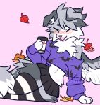 alto_(np_eazy) anthro autumn beverage border_collie bottomwear canid canine canis clothing coffee collie crop_top domestic_dog happy herding_dog leaf legwear male mammal pastoral_dog sheepdog shirt skirt sleepygills solo thigh_highs topwear wings