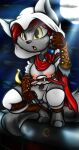 2019 anthro aria_(cjweasle) assassin&#039;s_creed breasts canid canine canis cjweasle clothed clothing cosplay digital_media_(artwork) female genitals hair hi_res hood mammal moon mostly_nude nipples pussy solo tagme tail ubisoft weapon wolf