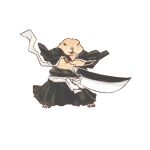  animal_focus black_kimono bleach body_fur brown_fur cosplay henshin_pose holding holding_sword holding_weapon japanese_clothes kimono kurosaki_ichigo kurosaki_ichigo_(cosplay) prairie_dog py0wwk sash simple_background solo sword weapon white_background white_sash zangetsu_(shikai) 