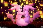  ambiguous_gender anthro blush duo fak&eacute;mon female feral hi_res lantern love male night nintendo pikachu pok&eacute;mon pok&eacute;mon_(species) reimachu romantic_ambiance romantic_couple senz sitting sparkly text url video_games water 