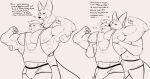 17:9 2023 abs absurd_res anthro areola backwards_hat biceps big_muscles biped bulge canid canine clothing colin_(mosin) detailed_bulge dialogue digital_drawing_(artwork) digital_media_(artwork) dominant dominant_anthro dominant_male duo flexing flexing_bicep flexing_both_biceps fur genitals half-erect hat headgear headwear hi_res huge_muscles lagomorph leporid male mammal maned_wolf mosin muscular nipples pecs penis rabbit shirt speech_bubble submissive submissive_anthro submissive_male tail tank_top tomas_(mosin) topwear