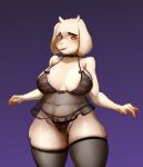  2024 anthro babydoll big_breasts biped black_clothing black_legwear black_lingerie black_panties black_thigh_highs black_underwear blush boss_monster_(undertale) breasts clothed clothing digital_media_(artwork) eyebrows female fur gradient_background hi_res horn kbart legwear lingerie looking_at_viewer navel nightgown open_mouth panties portrait purple_background red_eyes shaded simple_background slightly_chubby slightly_chubby_female solo standing thick_thighs thigh_highs three-quarter_portrait toriel undertale_(series) underwear white_body white_fur 
