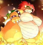 2020 belly big_breasts bowser bracelet breasts claws collar crossgender featureless_breasts featureless_crotch female hair hi_res jewelry koopa leonkatlovre mario_bros mtf_crossgender nintendo non-mammal_breasts overweight overweight_female red_hair scales scalie solo spiked_bracelet spiked_collar spikes video_games yellow_body yellow_scales 