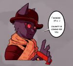 absurd_res anthro arthur_(ghozt) biped brown_body brown_fur clothed clothing dialogue domestic_cat felid feline felis fur ghozt grey_background hat headgear headwear hi_res jojo&#039;s_bizarre_adventure male mammal simple_background solo speech_bubble top_hat