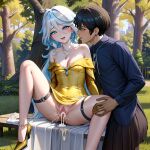  2girls ai-generated character_request cum cum_in_pussy female_ejaculation furina_(genshin_impact) genshin_impact multiple_girls non-web_source thighs 