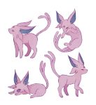  charamells closed_eyes commentary creature english_commentary espeon full_body gen_2_pokemon lying no_humans on_stomach pokemon pokemon_(creature) purple_eyes simple_background standing standing_on_three_legs white_background 