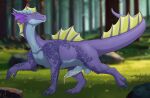 anglofikator balls blue_body blue_scales dragon feral forest forest_background fridaflame genitals grass hi_res male mythological_creature mythological_scalie mythology nature nature_background plant purple_body purple_scales scales scalie solo tree