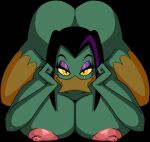 anatid anseriform anthro areola ass_up avian big_breasts big_butt bird black_background black_hair breasts butt disney duck ducktales ducktales_(2017) eyeshadow feathers female green_body green_feathers hair hi_res highlights_(coloring) huge_breasts looking_at_viewer lordstevie magica_de_spell makeup nipples nude pink_areola pink_nipples purple_eyeshadow purple_highlights short_hair simple_background smile solo thick_thighs wide_hips yellow_eyes yellow_sclera