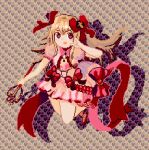  1girl blonde_hair chaos_marie_(grimms_notes) chizugahara cleavage_cutout clothing_cutout full_body grimms_notes hair_ribbon jumping long_hair looking_to_the_side lowres open_mouth pink_eyes pixel_art puffy_short_sleeves puffy_sleeves red_footwear ribbon shadow shoes short_sleeves solo 
