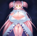  absurdres alternate_breast_size breasts choker dress earth_(planet) giant giantess gloves highres jewelry kaname_madoka large_breasts mahou_shoujo_madoka_magica mahou_shoujo_madoka_magica_(anime) pink_hair planet ribbon smile solo_focus space terada_ochiko ultimate_madoka underwear white_choker white_dress white_ribbon 