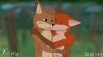  16:9 4k absurd_res anthro canid canine cuddling duo felid feline forest fox hi_res hug kissing kivuru licking lynx male male/male mammal tongue tongue_out tree widescreen 