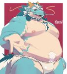 absurd_res anthro asian_clothing beard belly bulge clothing dognuki dragon east_asian_clothing eyebrows facial_hair fundoshi hair hi_res horn japanese_clothing lifewonders male mature_male moobs mythological_creature mythological_scalie mythology nipples overweight qinglong_(tas) scalie solo thick_eyebrows tokyo_afterschool_summoners underwear white_hair