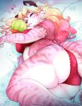  anthro big_butt blonde_hair bra butt cactus clothing eyes_closed felid female fur hair hi_res leonkatlovre lingerie mammal multicolored_body multicolored_fur overweight overweight_female pantherine panties pillow pink_body pink_fur plant red_clothing red_panties red_underwear solo stripes thick_thighs tiger underwear white_body white_fur 