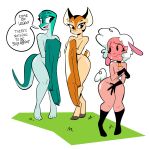  absurd_res anthro blush bovid breasts caprine cervid covering covering_self dialogue droopy_(series) embarrassed female group herny hi_res leggy_lamb lizard mammal metro-goldwyn-mayer nude reptile rita_skopt scalie sheep sheep_wrecked shy text wide_hips 