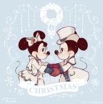  2018 accessory anthro christmas clothing disney duo english_text eye_contact female gloves hair_accessory hair_bow hair_ribbon hand_holding handwear hat headgear headwear holidays looking_at_another male male/female mammal mickey_mouse minnie_mouse mouse murid murine nonananana open_mouth open_smile ribbons rodent signature smile snow text 