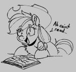 applejack_(mlp) book clothing cowboy_hat earth_pony equid equine friendship_is_magic hair hasbro hat headgear headwear hi_res horse line_art mammal my_little_pony open_mouth open_smile pony ponytail sketch smile witchtaunter