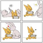  &lt;3 1:1 2020 anthro bottomwear canid canine clothed clothing comic disney duo fennec finnick fox fully_clothed fur holding_object judy_hopps kissing kuuneho lagomorph leporid mammal nintendo nintendo_switch rabbit shorts video_games zootopia 
