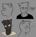 absurd_res anthro arthur_(ghozt) biped black_body black_fur dialogue domestic_cat felid feline felis fur ghozt grey_background hi_res male mammal orange_sclera red_eyes simple_background smile solo speech_bubble